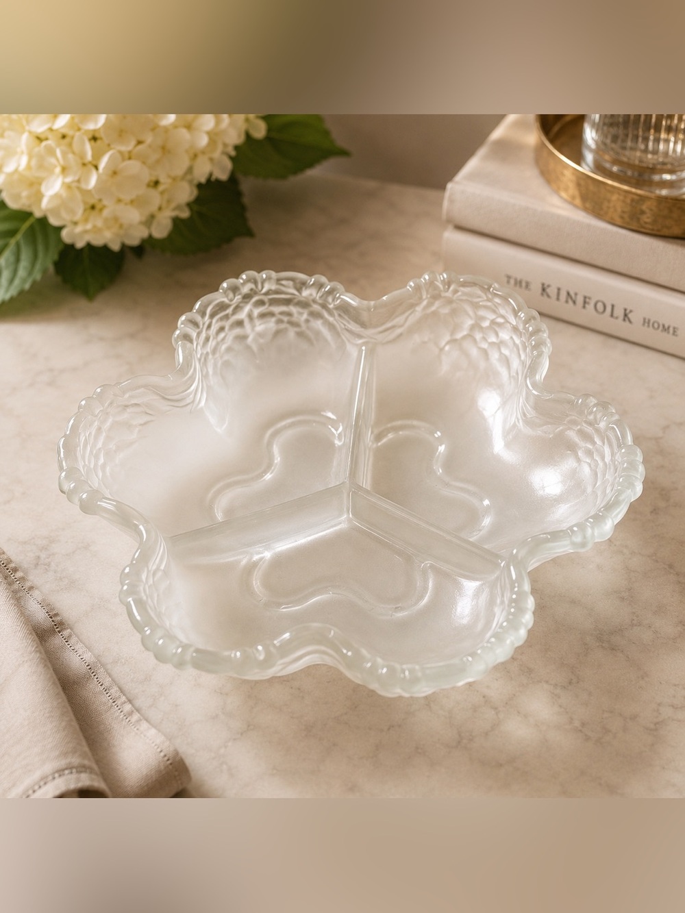 Elegant Vintage Frosted Glass Serving Dish
